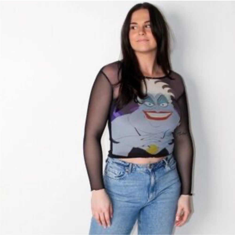 NWT Disney The Little Mermaid Ursula mesh top long sleeve cropped sheer black t